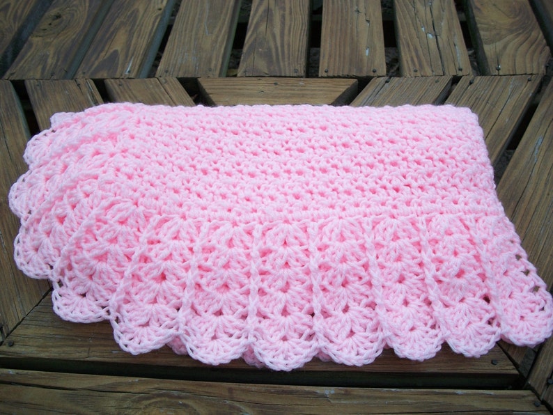 Baby Girl Blanket/Afghan Hand Crocheted Beautiful Shell Border Etsy