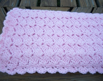 Baby Girl/Child  Blanket/Afghan  Hand Crocheted  Pastel Pink Yarn  Chic Classic Design  36 Inches Square  READY TO SHIP