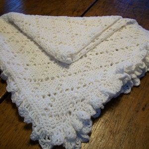 Baby/Child Blanket/Afghan Unisex Hand Crocheted Antique White Shimmer Yarn Diamond Design Oversize 42 Inches Square READY TO SHIP image 2