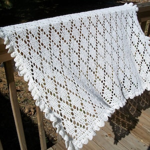 Baby/Child Blanket/Afghan Unisex Hand Crocheted Antique White Shimmer Yarn Diamond Design Oversize 42 Inches Square READY TO SHIP image 1