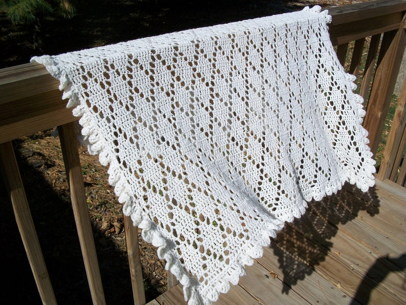 Baby/Child Blanket/Afghan Unisex Hand Crocheted Antique White Shimmer Yarn Diamond Design Oversize 42 Inches Square READY TO SHIP image 1