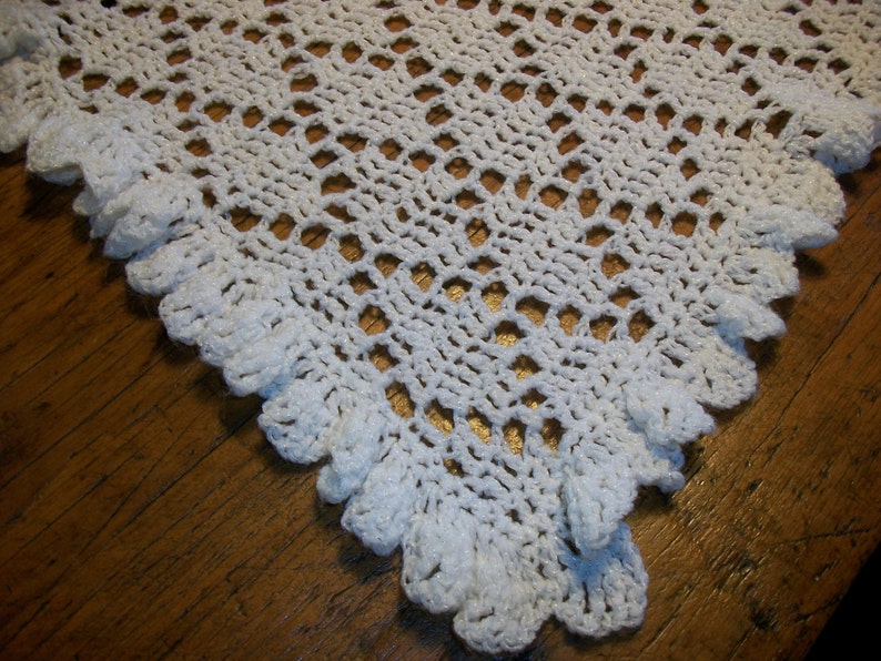 Baby/Child Blanket/Afghan Unisex Hand Crocheted Antique White Shimmer Yarn Diamond Design Oversize 42 Inches Square READY TO SHIP image 3