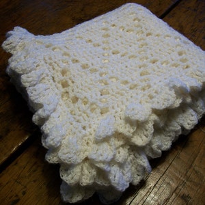 Baby/Child Blanket/Afghan Unisex Hand Crocheted Antique White Shimmer Yarn Diamond Design Oversize 42 Inches Square READY TO SHIP image 4