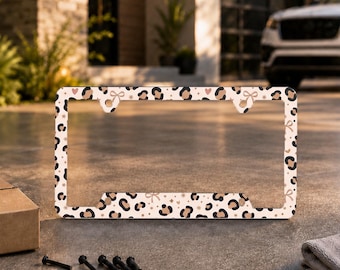 Cornice portatarga leopardata carina, portatarga personalizzato per auto femminile, accessori auto personalizzati, regalo per lei