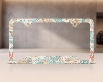 Custom Ocean License Plate Frame, Personalized Seashell Car Plate Holder, Beach Truck SUV Accessories, Summer Gift