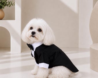 Formal Dog Tuxedo Suit, Black Pet Wedding Outfit, Bow Tie Party Costume