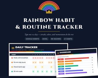 ADHS Habit Tracker Tabelle: Rainbow Routine Dashboard ( Google Sheets, Excel)