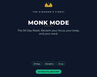 Monk Mode 30-Tage-Reset-Planer | Selbstdisziplin, Habit Tracker (ausfüllbares PDF)