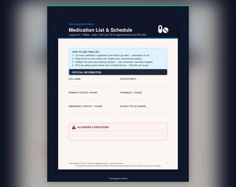 Medikamentenliste, ausfüllbares PDF in Großdruck (Sofort-Download)
