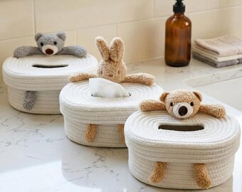 Animal Tissue Box Holder, Bunny Rabbit Bear Cover, Nordic Home Decor