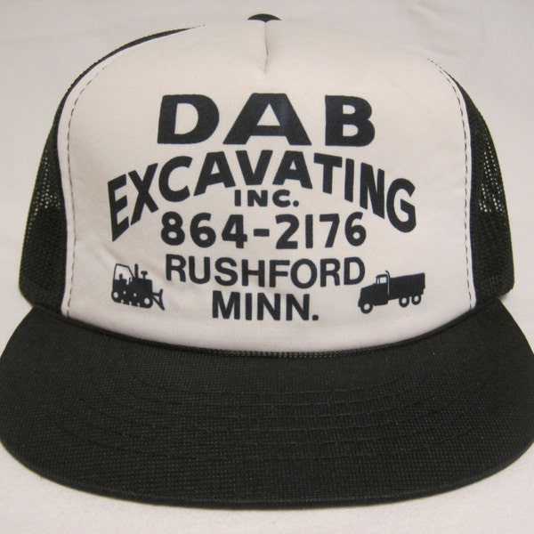 Vintage DAB Excavating Trucker Hat - snapback style - Black and White - Rushford Minnesota