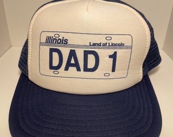 Vintage #1 Dad Illinois Land Of Lincoln - snapback style - Blue and white - Wear Guard brand - one size fits all