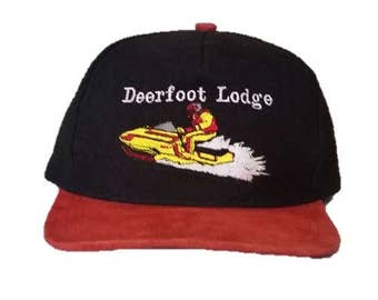 Vintage Deerfoot Lodge - Snowmobile snapback snap back style - Black and Red with snowmobiler