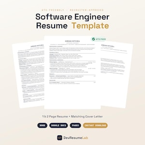 ATS Friendly Software Engineer Resume Template Word, Google Docs, ATS Resume with Cover Letter