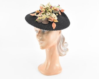 Vintage 1940s Inspired Style Fan Hat With Silk Flowers and  display picture 1