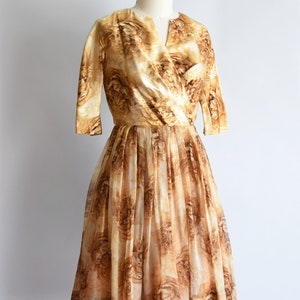 1950s The Midas Touch dress/ vintage 50s rose dress/ Ira Nagel silk large dress image 4