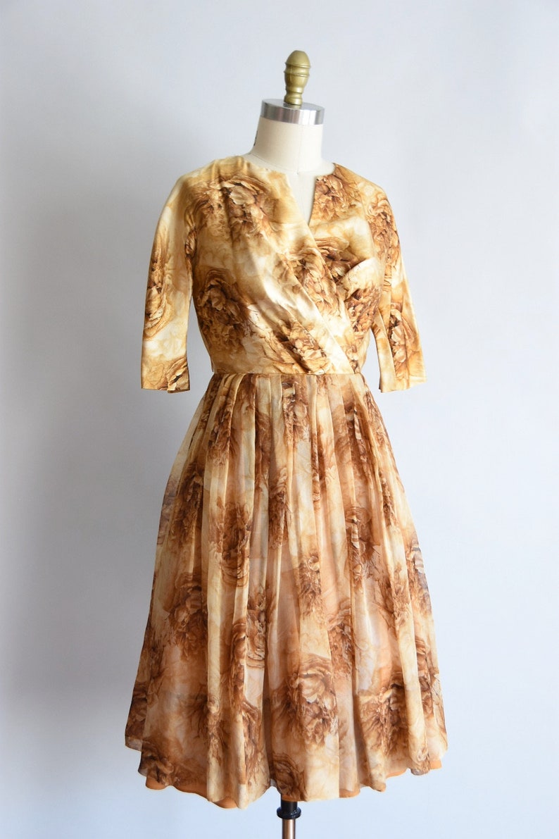 1950s The Midas Touch dress/ vintage 50s rose dress/ Ira Nagel silk large dress image 4