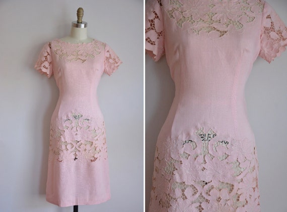 50s Sweet & Saucy dress/ vintage 1950s cut lace wi