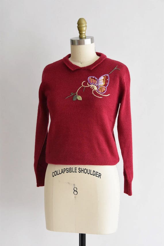 1950s Butterflies in Winter knit/ vintage 50s kni… - image 4