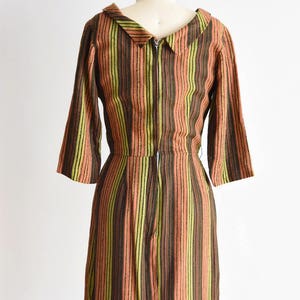 1950s Citrus Garden dress/ vintage 50s wool dress / wool stripe daydress image 6
