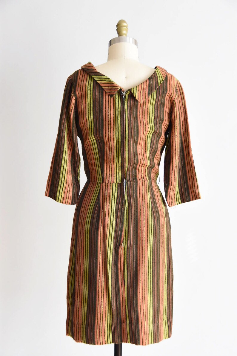 1950s Citrus Garden dress/ vintage 50s wool dress / wool stripe daydress image 6
