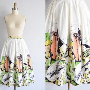 1950s Daily Catch skirt/ vintage 50s novelty skirt/ novelty cotton skirt image 1