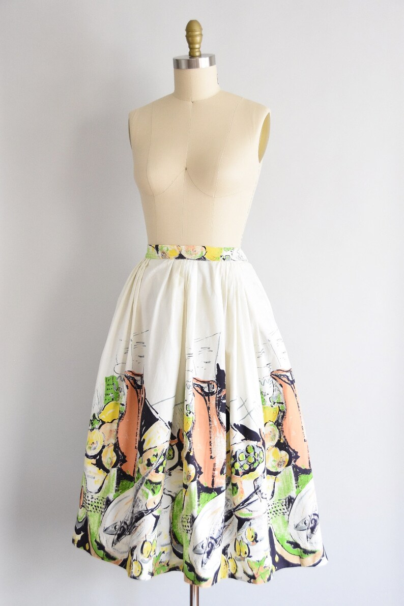 1950s Daily Catch skirt/ vintage 50s novelty skirt/ novelty cotton skirt image 4