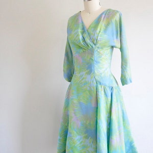 50s Paint Me A Flower dress/ Vintage 50s cocktail dress/ 1950s watercolor dress image 2