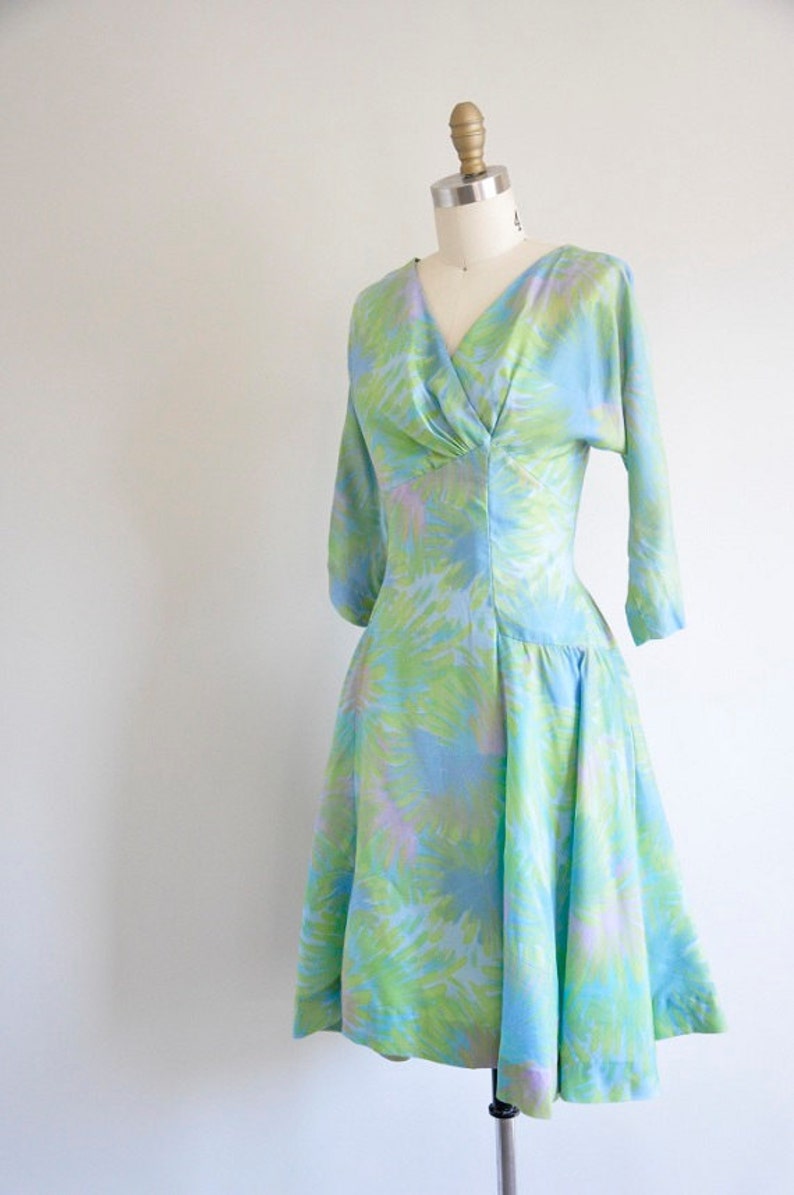 50s Paint Me A Flower dress/ Vintage 50s cocktail dress/ 1950s watercolor dress image 2