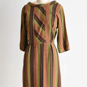 1950s Citrus Garden dress/ vintage 50s wool dress / wool stripe daydress image 3