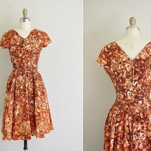 vintage 50s cocktail dress/ 50s floral cocktail dress/ when fall comes image 1