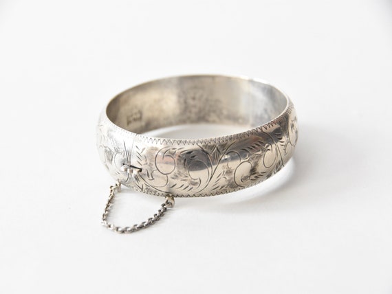 Victorian Sterling Silver etched bangle - image 2