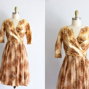 1950s The Midas Touch dress/ vintage 50s rose dress/ Ira Nagel silk large dress image 1