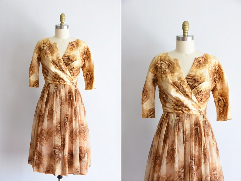 1950s The Midas Touch dress/ vintage 50s rose dress/ Ira Nagel silk large dress image 1