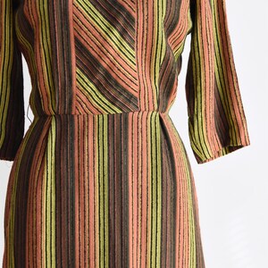 1950s Citrus Garden dress/ vintage 50s wool dress / wool stripe daydress image 5