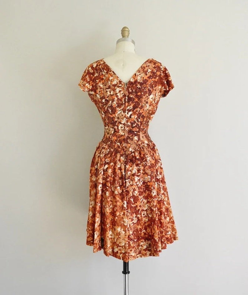 vintage 50s cocktail dress/ 50s floral cocktail dress/ when fall comes image 5