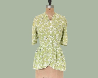 Vintage 1940s First Frost linen peplum blouse