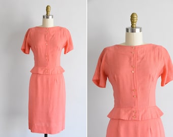 50s Island Punch dress/ vintage 1950s coral dress/ DressTown wiggle sundress