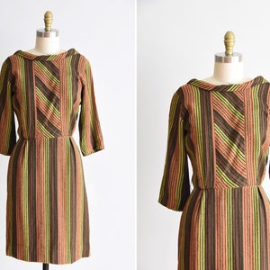 1950s Citrus Garden dress/ vintage 50s wool dress / wool stripe daydress image 1