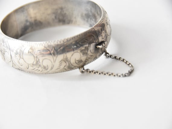 Victorian Sterling Silver etched bangle - image 3