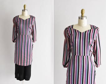 1940s Grand Piano dress / vintage 40s cocktail dress/ vintage stripe party dress