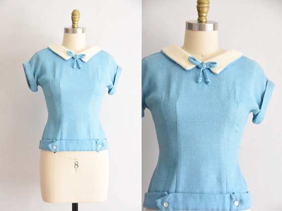 1950s Prim & Proper shirt / vintage 50s linen blou