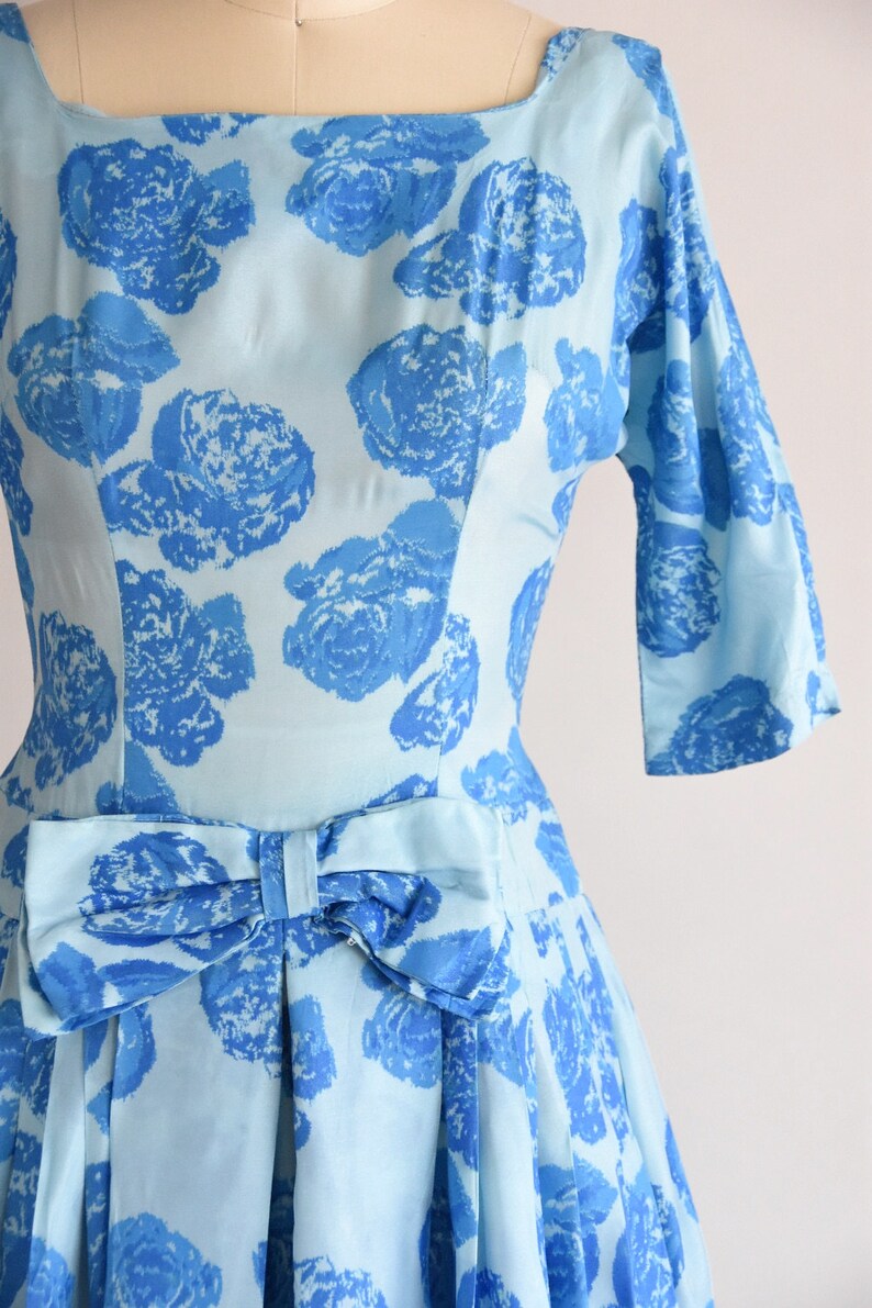1950s Blue Belle Dress/ Vintage 1950s Rose Party Dress/ Blue - Etsy