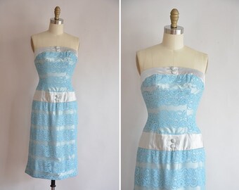 50s Lou-Ette dress/ vintage 1950s lace & satin dress/ vintage bombshell wiggle dress