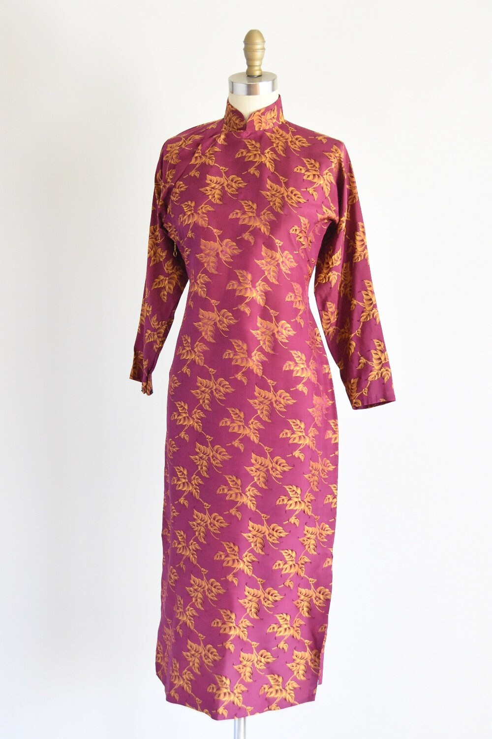 1940年代の紅葉柄チャイナドレス - Etsy 日本
