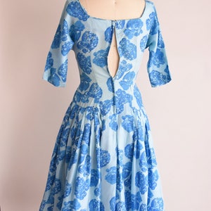 1950s Blue Belle dress/ vintage 1950s rose party dress/ blue rose cocktail dress image 5