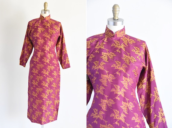 1940年代の紅葉柄チャイナドレス - Etsy 日本