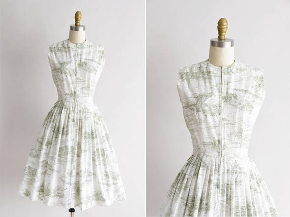 1950s Mystic Rivers dress/ vintage 50s novelty day