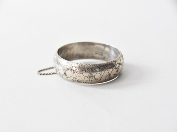 Victorian Sterling Silver etched bangle - image 1
