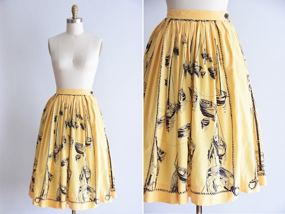 1950s Boat Show skirt/ vintage 50s novelty skirt/